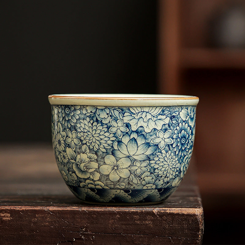 Buddha Stones Blue and White Porcelain Chinese Gongfu Tea Ceramic Kung Fu Teapot Cup Tea Filter Canister - Cup 7.5cm*5.0cm*140ml - image 15