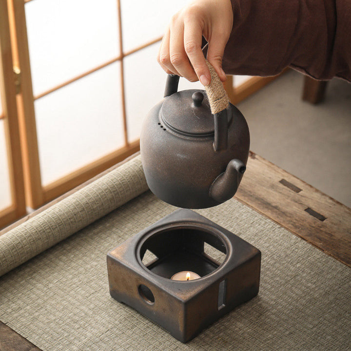 Buddha Stones Retro Brown Chinese Gongfu Tea Ceramic Kung Fu Teapot 700ml With Base - image 3