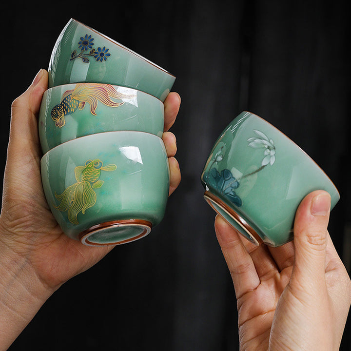 Buddha Stones Butterfly Goldfish Lotus Koi Fish Ceramic Teacup Kung Fu Tea Cup 120ml - image 14