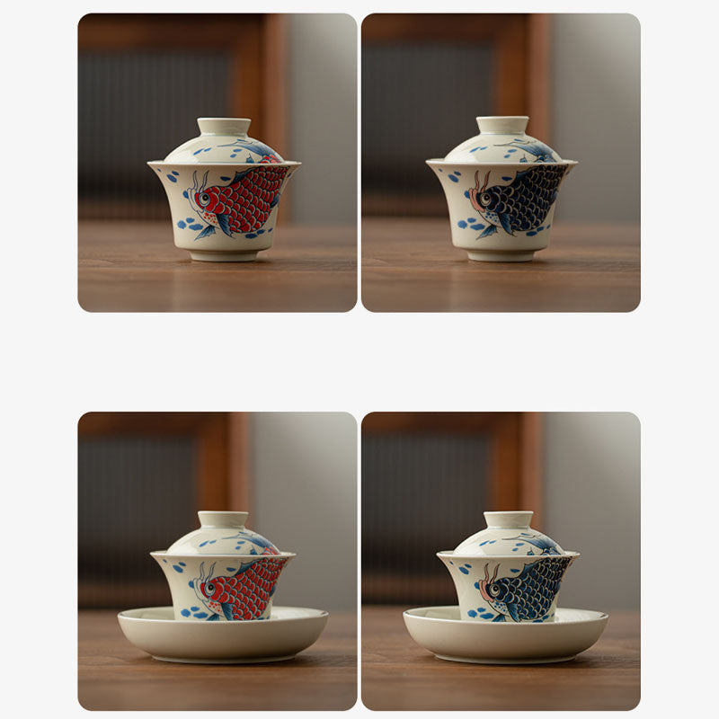 Buddha Stones Koi Fish Arowana Ceramic Gaiwan Sancai Teacup Kung Fu Tea Cup With Lid 130ml - image 38