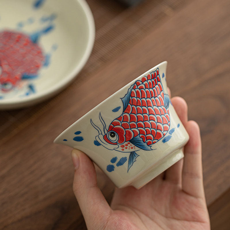 Buddha Stones Koi Fish Arowana Ceramic Gaiwan Sancai Teacup Kung Fu Tea Cup With Lid 130ml - image 3