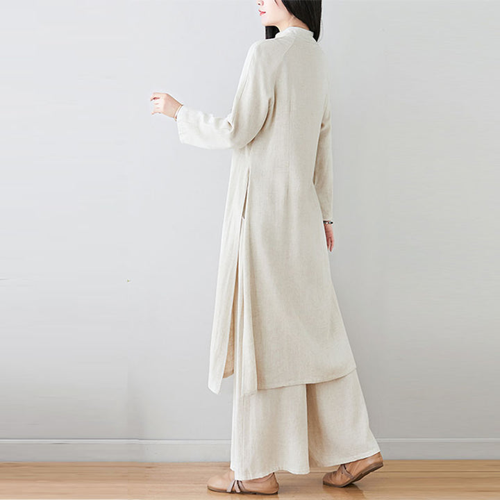 Buddha Stones 2Pcs Chinese Frog Button Design Zen Tai Chi Meditation Clothing Cotton Linen Top Pants Women's Set - image 20