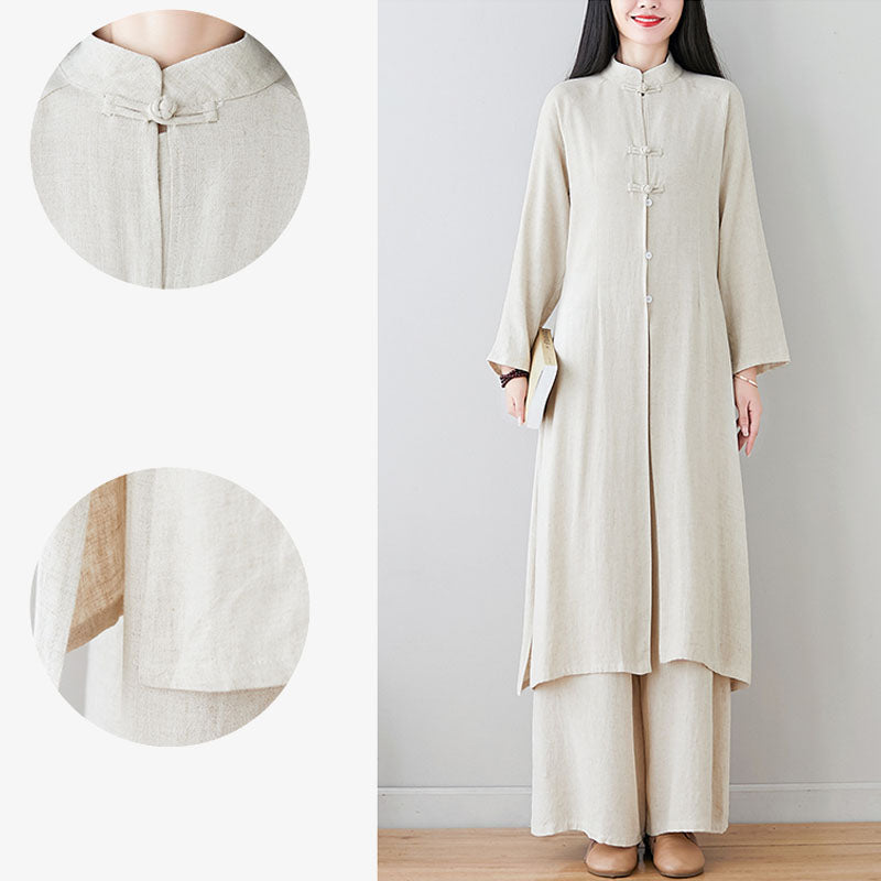 Buddha Stones 2Pcs Chinese Frog Button Design Zen Tai Chi Meditation Clothing Top Pants Women's Set - image 16