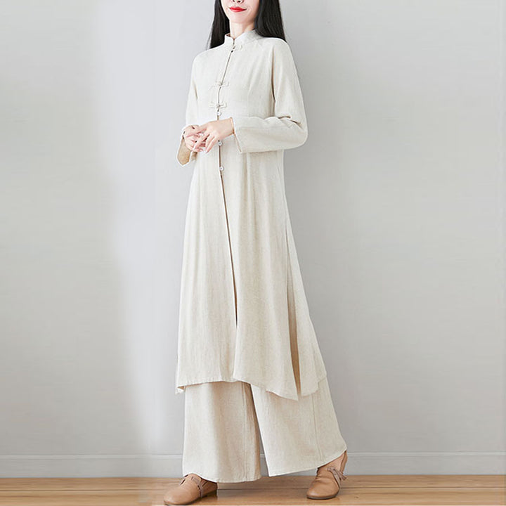 Buddha Stones 2Pcs Chinese Frog Button Design Zen Tai Chi Meditation Clothing Cotton Linen Top Pants Women's Set - image 21