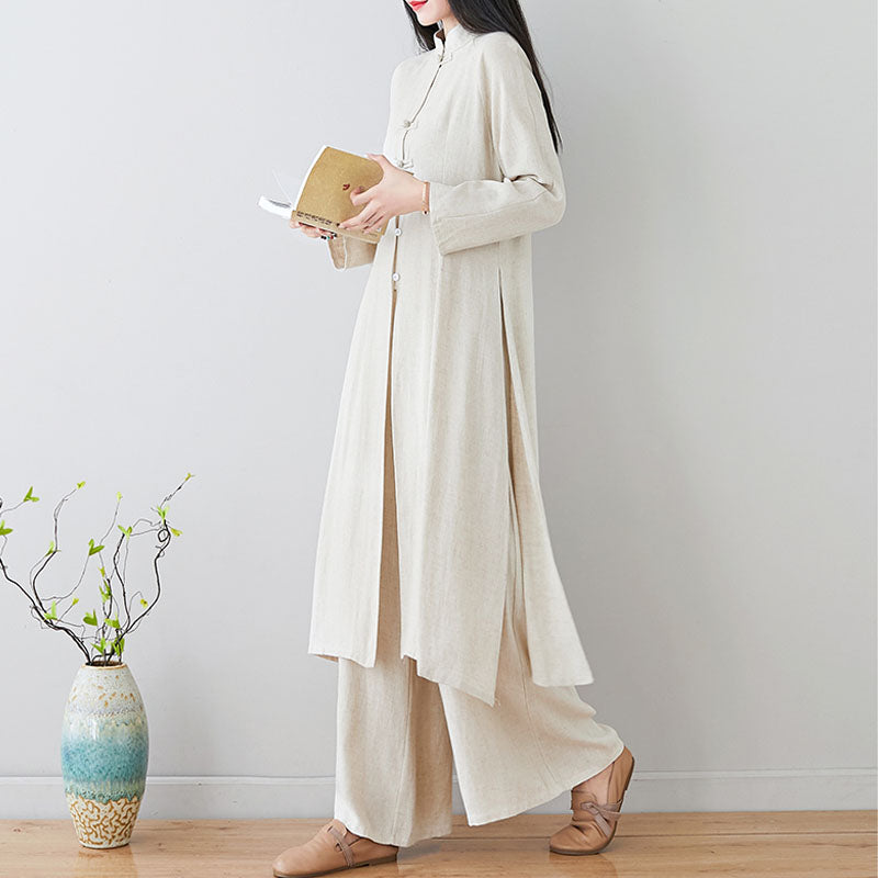 Buddha Stones 2Pcs Chinese Frog Button Design Zen Tai Chi Meditation Clothing Top Pants Women's Set - image 19