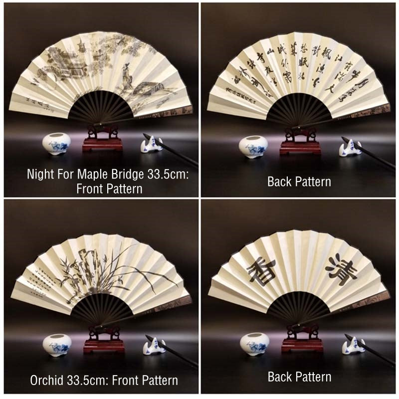 Buddha Stones Great Wall Mountains Trees Crane Bamboo Handheld Bamboo Folding Fan 33.5cm - image 10