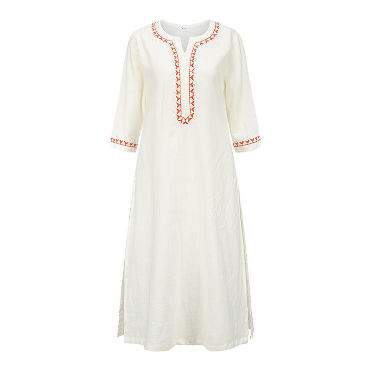 Buddha Stones 2Pcs V-neck Embroidery Yoga Clothing Zen Meditation Cotton Linen Top Pants Women's Set - White(Top Only) - US8-10，UK/AU12-14，EU40-42 (2XL) - image 19