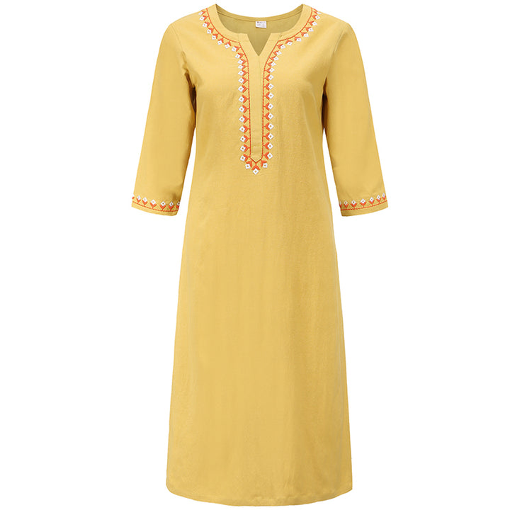 Buddha Stones 2Pcs V-neck Embroidery Yoga Clothing Zen Meditation Cotton Linen Top Pants Women's Set - Yellow(Top Only) - US8-10，UK/AU12-14，EU40-42 (2XL) - image 21