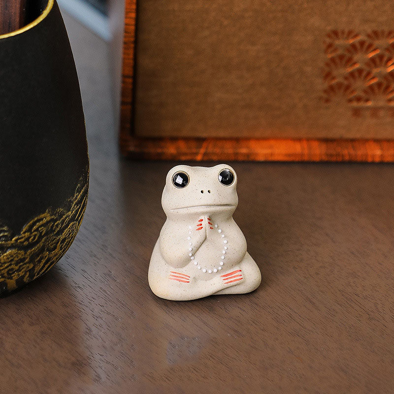 Buddha Stones Mini Small Praying Frog Ceramic Wealth Prosperity Home Tea Pet Figurine Decoration - Praying Little Frog 4*3.5*4.8cm - image 4