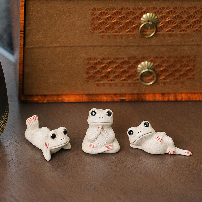 Buddha Stones Mini Small Praying Frog Ceramic Wealth Prosperity Home Tea Pet Figurine Decoration - image 1