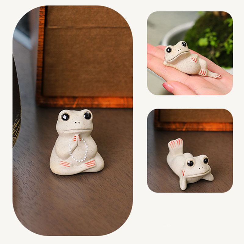 Buddha Stones Mini Small Praying Frog Ceramic Wealth Prosperity Home Tea Pet Figurine Decoration - image 6