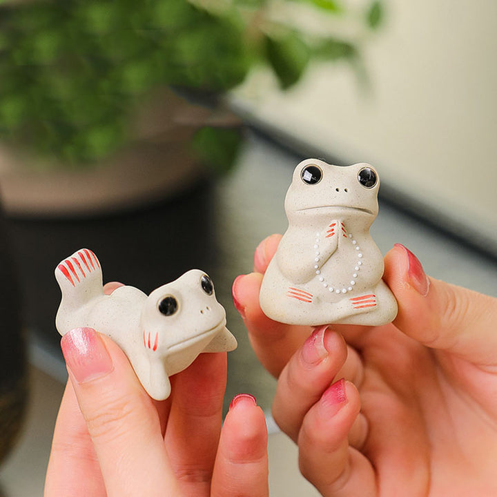 Buddha Stones Mini Small Praying Frog Ceramic Wealth Prosperity Home Tea Pet Figurine Decoration - image 5