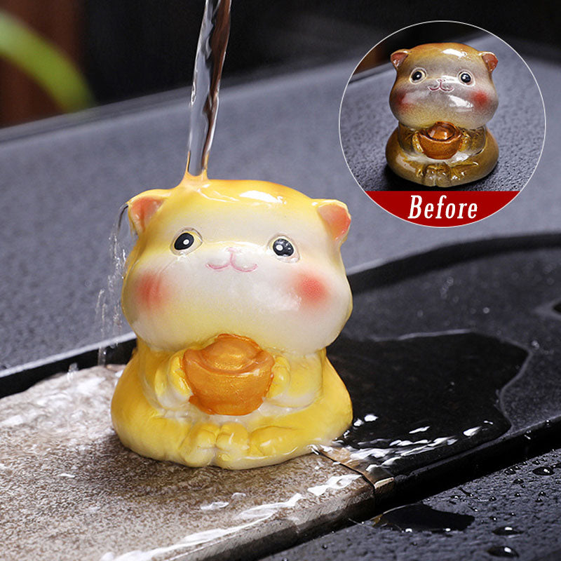 Buddha Stones Color Changing Cute Mini Cat Resin Tea Pet Wealth Home Figurine Decoration - Yellow Cat - 5.3*4.8*5.1cm - image 10