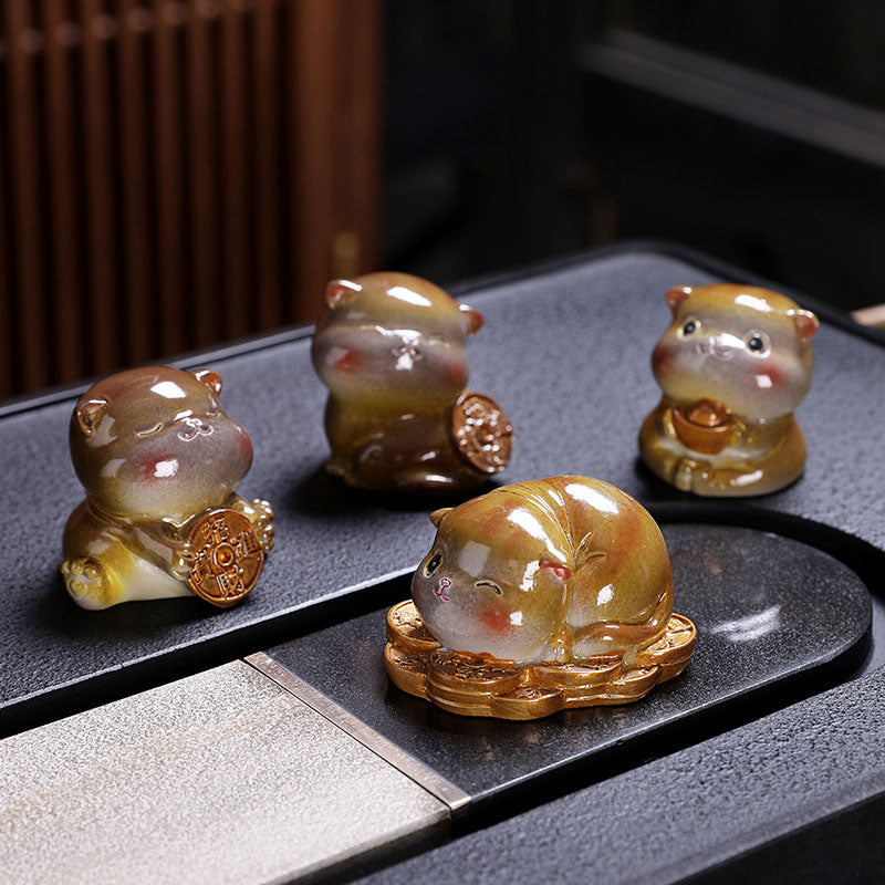 Buddha Stones Color Changing Cute Mini Cat Resin Tea Pet Wealth Home Figurine Decoration - Yellow Cat - 4Pcs Set - image 12