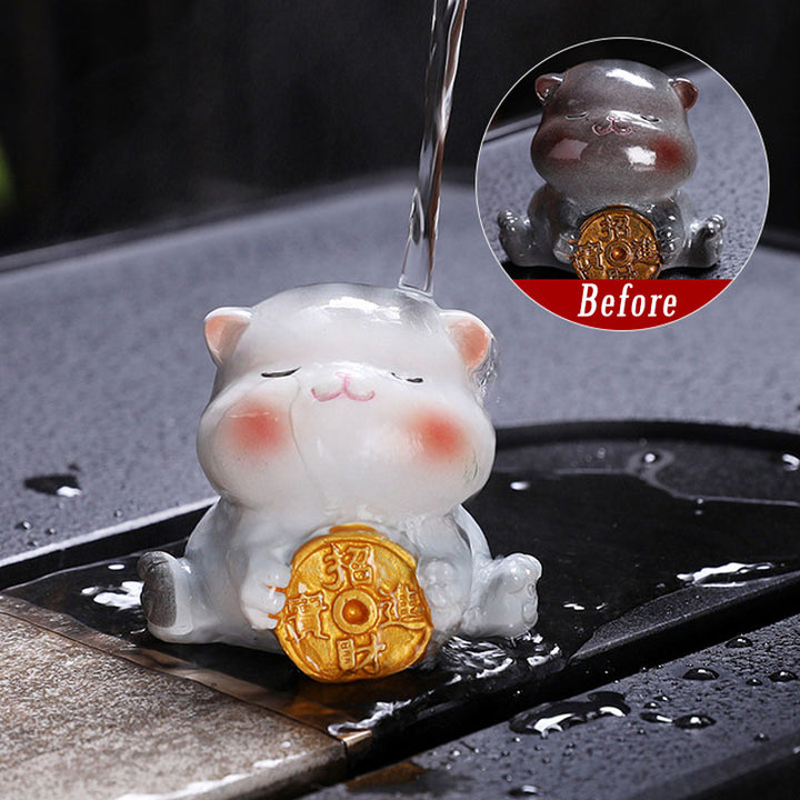 Buddha Stones Color Changing Cute Mini Cat Resin Tea Pet Wealth Home Figurine Decoration - Gray Cat - 6.2*5.9*5.1cm - image 13
