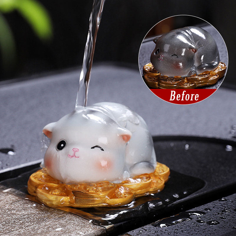 Buddha Stones Color Changing Cute Mini Cat Resin Tea Pet Wealth Home Figurine Decoration - Gray Cat - 7.6*6.2*4.2cm - image 15