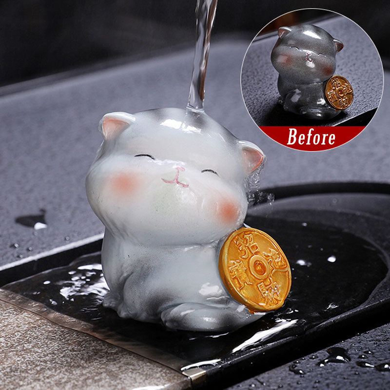 Buddha Stones Color Changing Cute Mini Cat Resin Tea Pet Wealth Home Figurine Decoration - Gray Cat - 5.8*5*5.4cm - image 17