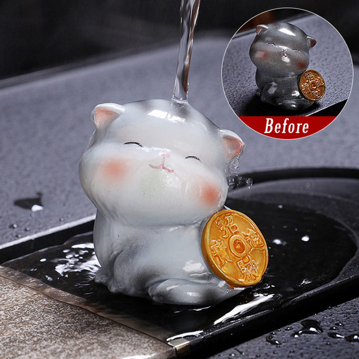 Buddha Stones Color Changing Cute Mini Cat Resin Tea Pet Wealth Home Figurine Decoration - Gray Cat - 5.8*5*5.4cm - image 17