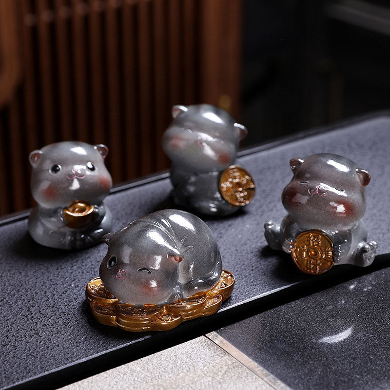 Buddha Stones Color Changing Cute Mini Cat Resin Tea Pet Wealth Home Figurine Decoration - Gray Cat - 4Pcs Set - image 22