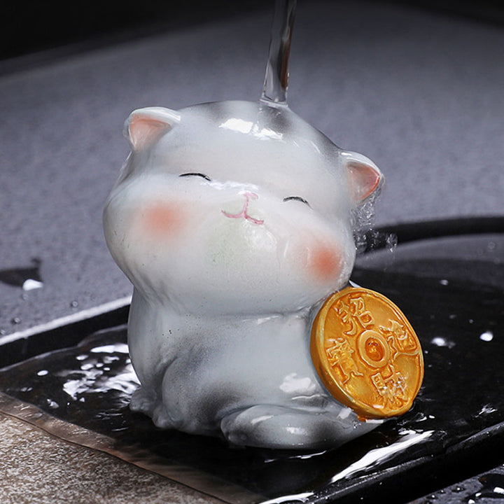 Buddha Stones Color Changing Cute Mini Cat Resin Tea Pet Wealth Home Figurine Decoration - image 18