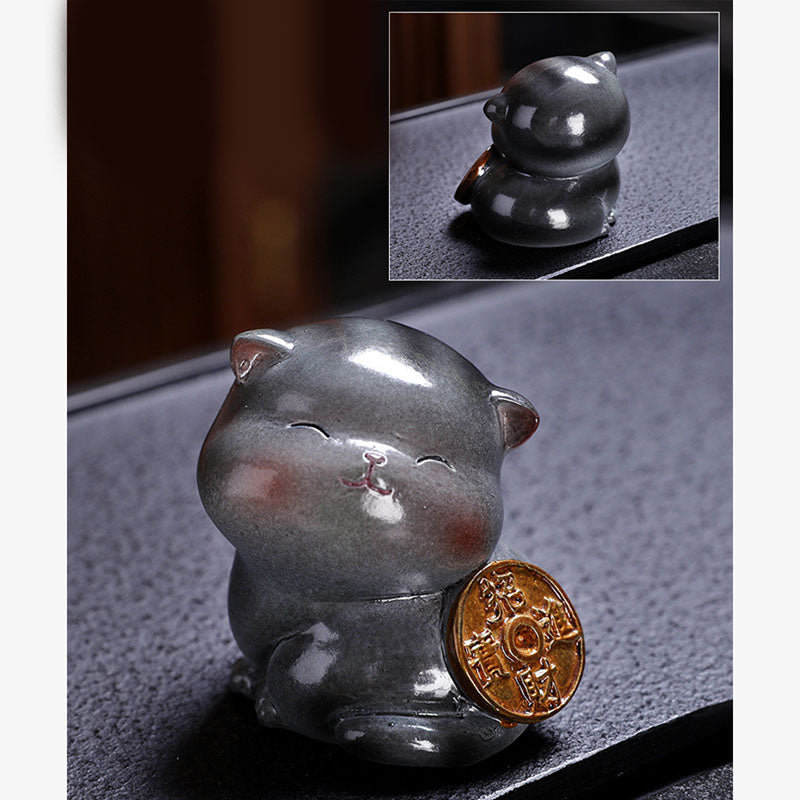 Buddha Stones Color Changing Cute Mini Cat Resin Tea Pet Wealth Home Figurine Decoration - image 19