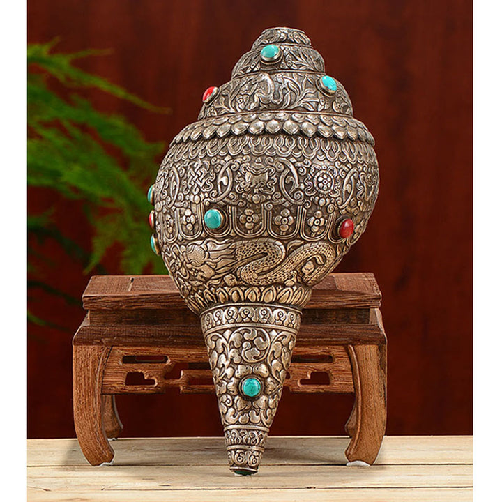 Buddha Stones Tibetan Handmade Natural Shankha Engraved Eight Auspicious Symbols Conch Shell Lucky Home Decoration - image 10