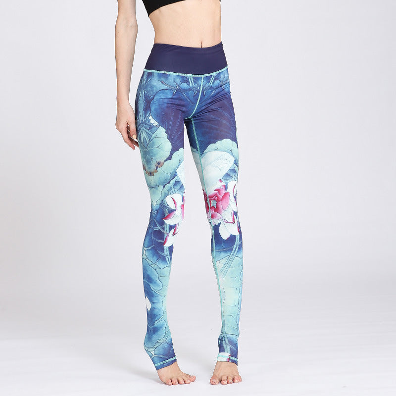 Buddha Stones Lotus Flower Print Design Pants Sports Fitness Yoga Leggings Women's Yoga Pants - Blue Lotus - US8-10，UK/AU12-14，EU40-42 (XL) - image 8