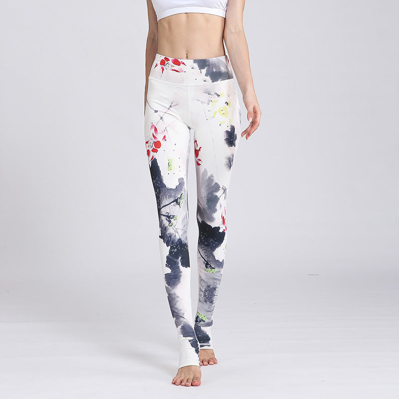 Buddha Stones Lotus Flower Print Design Pants Sports Fitness Yoga Leggings Women's Yoga Pants - White Ink Lotus - US8-10，UK/AU12-14，EU40-42 (XL) - image 27