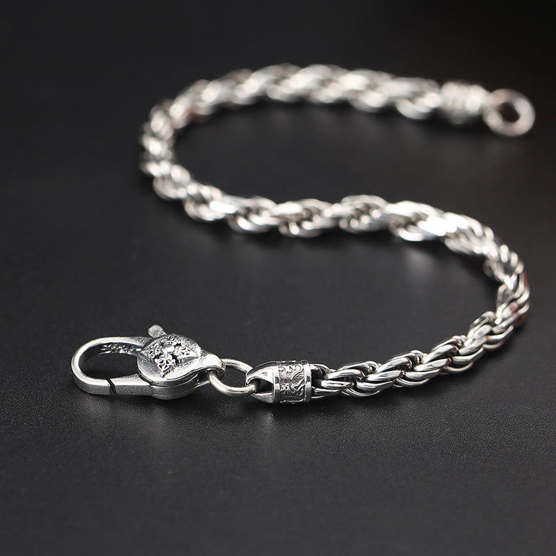 Buddha Stones 925 Sterling Silver Tibet Om Mani Padme Hum Double Dorje Vajra Twisted Design Peace Love Bracelet - image 2