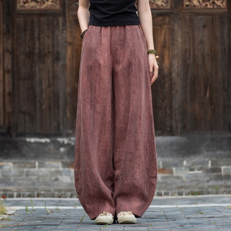 Buddha Stones Ramie Cotton Linen Pants Tie-dye Design Trousers Loose Zen Yoga Women's Pants with Pockets - PaleVioletRed(Fleece Lined) - US8-10，UK/AU12-14，EU40-42 (L)  - image 17