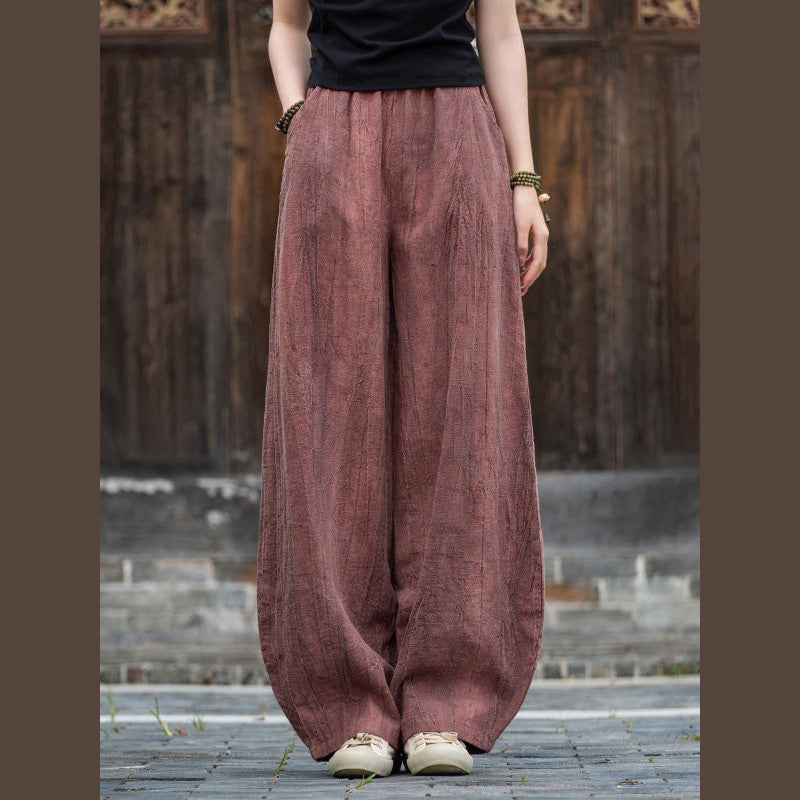 Buddha Stones Ramie Cotton Linen Pants Tie-dye Design Trousers Loose Zen Yoga Women's Pants with Pockets - PaleVioletRed(Regular Style) - US8-10，UK/AU12-14，EU40-42 (L)  - image 25