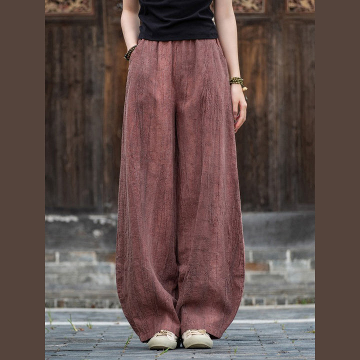 Buddha Stones Ramie Cotton Linen Pants Tie-dye Design Trousers Loose Zen Yoga Women's Pants with Pockets - PaleVioletRed(Regular Style) - US8-10，UK/AU12-14，EU40-42 (L)  - image 25