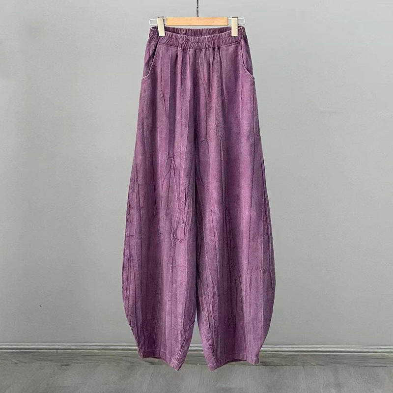 Buddha Stones Ramie Cotton Linen Pants Tie-dye Design Trousers Loose Zen Yoga Women's Pants with Pockets - Purple(Regular Style) - US8-10，UK/AU12-14，EU40-42 (L)  - image 30
