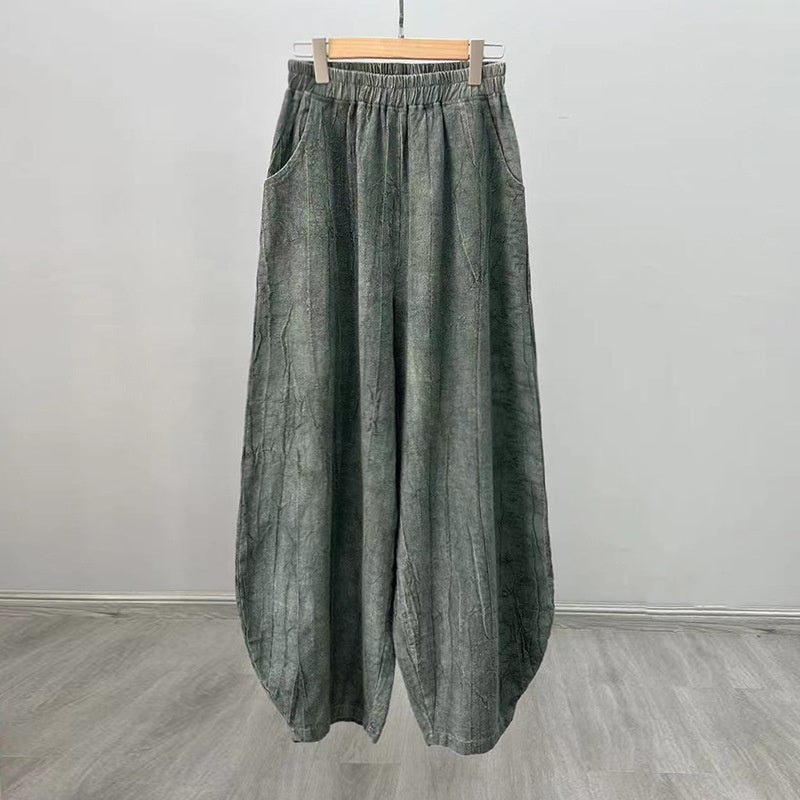 Buddha Stones Ramie Cotton Linen Pants Tie-dye Design Trousers Loose Zen Yoga Women's Pants with Pockets - Gray(Fleece Lined) - US8-10，UK/AU12-14，EU40-42 (L)  - image 16