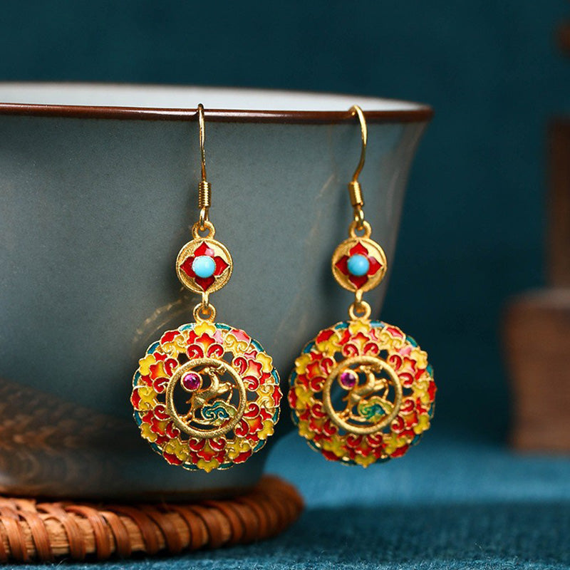 Buddha Stones 24K Gold Plated Dunhuang Color Elk Copper Balance Drop Earrings - Dunhuang Color - image 0