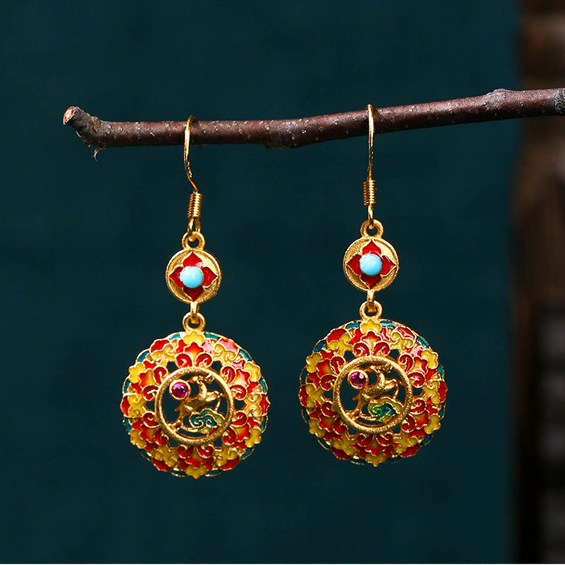 Buddha Stones 24K Gold Plated Dunhuang Color Elk Copper Balance Drop Earrings - image 2