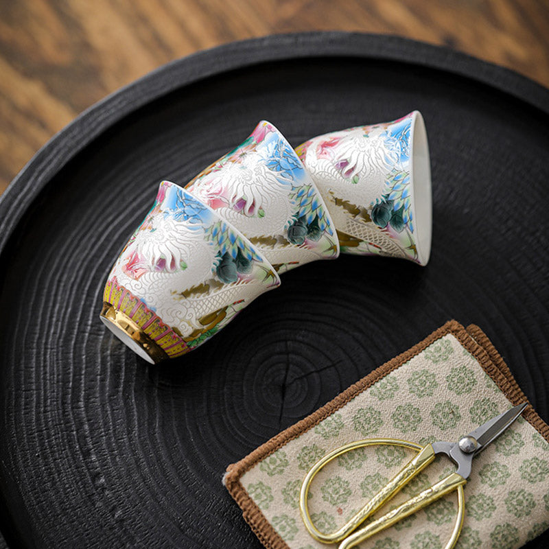 Buddha Stones Dragon Phoenix Flowers Ceramic Teacup Kung Fu Tea Cup 50ml - image 6