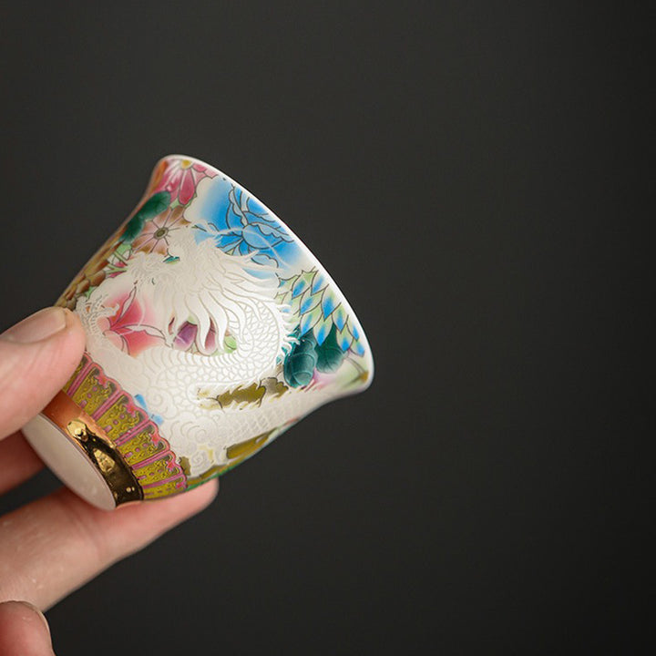 Buddha Stones Dragon Phoenix Flowers Ceramic Teacup Kung Fu Tea Cup 50ml - image 3