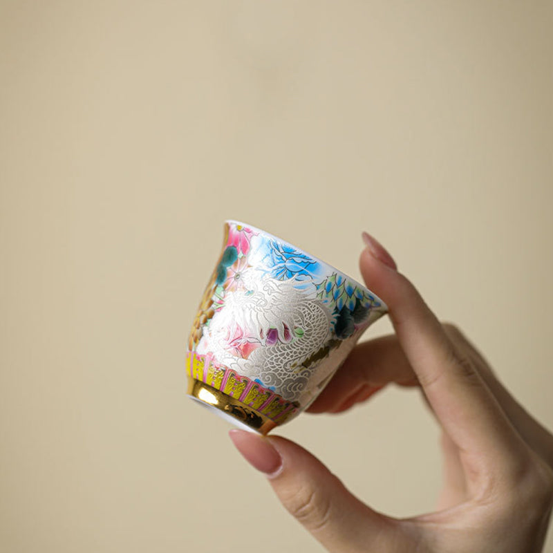 Buddha Stones Dragon Phoenix Flowers Ceramic Teacup Kung Fu Tea Cup 50ml - image 4