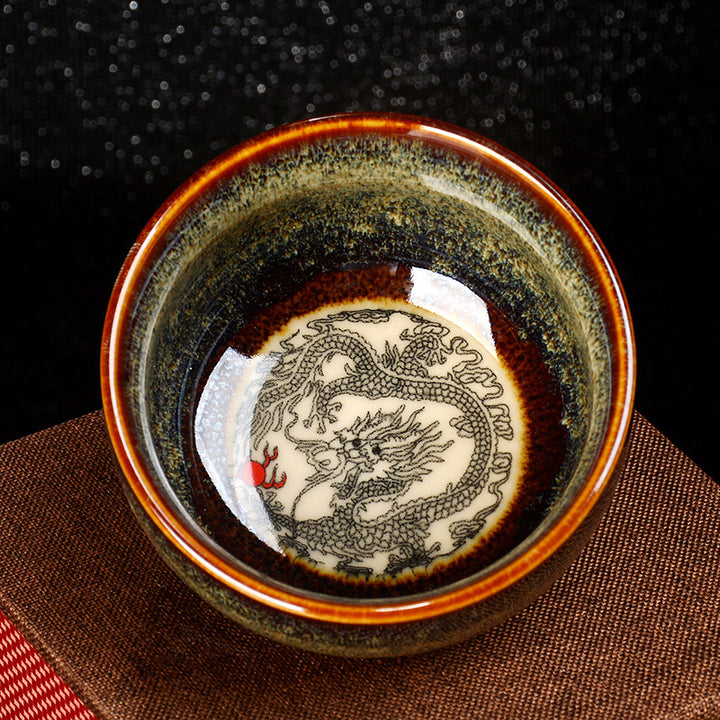 Buddha Stones Lotus Dragon Phoenix Koi Fish Chinese Jianzhan Ceramic Teacup Kung Fu Tea Cup 110ml - Green - Dragon 8cm*4.3cm*110ml - image 10
