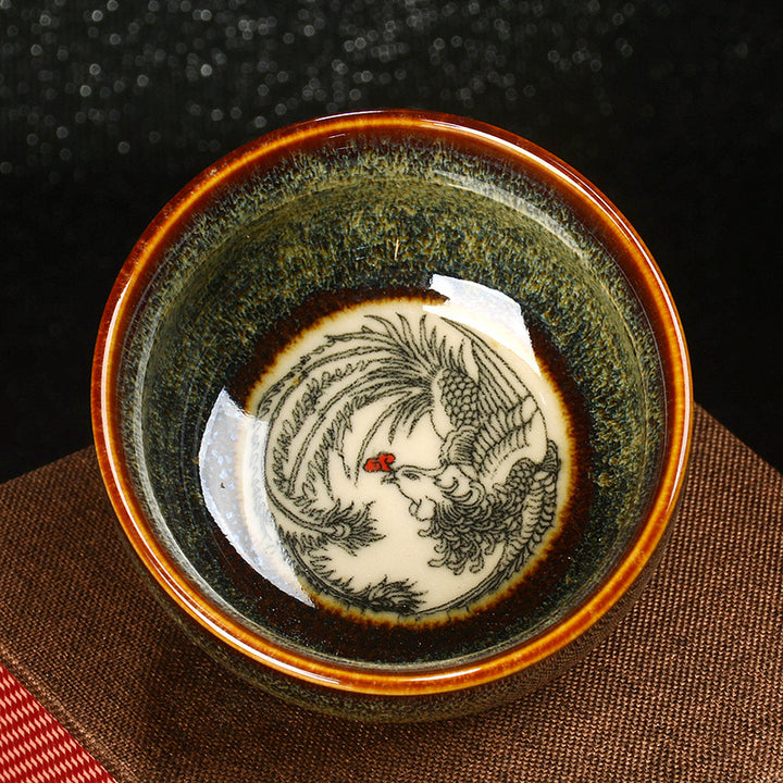 Buddha Stones Lotus Dragon Phoenix Koi Fish Chinese Jianzhan Ceramic Teacup Kung Fu Tea Cup 110ml - Green - Phoenix 8cm*4.3cm*110ml - image 13