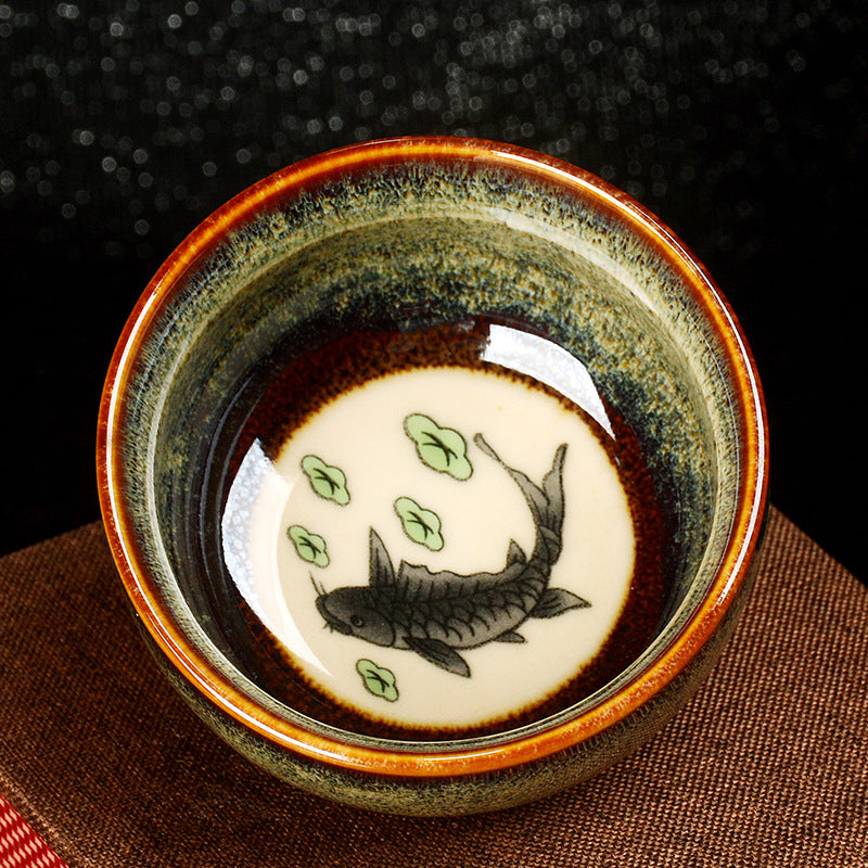 Buddha Stones Lotus Dragon Phoenix Koi Fish Chinese Jianzhan Ceramic Teacup Kung Fu Tea Cup 110ml - Green - Fish 8cm*4.3cm*110ml - image 16
