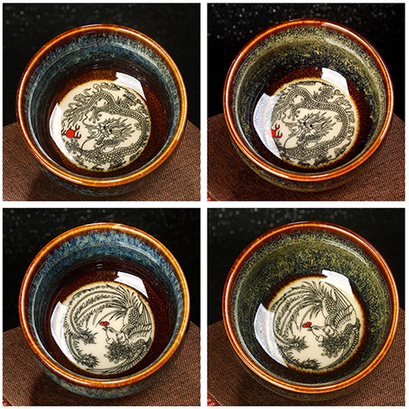 Buddha Stones Lotus Dragon Phoenix Koi Fish Chinese Jianzhan Ceramic Teacup Kung Fu Tea Cup 110ml - image 17