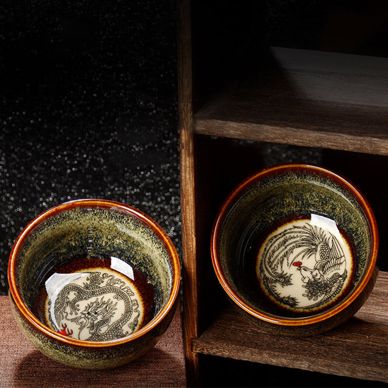 Buddha Stones Lotus Dragon Phoenix Koi Fish Chinese Jianzhan Ceramic Teacup Kung Fu Tea Cup 110ml - image 14