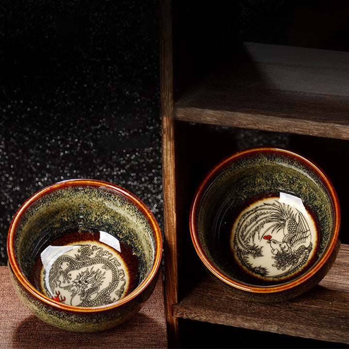 Buddha Stones Lotus Dragon Phoenix Koi Fish Chinese Jianzhan Ceramic Teacup Kung Fu Tea Cup 110ml - image 14