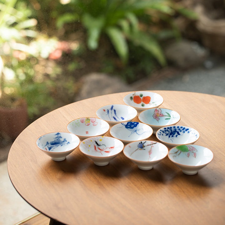 Buddha Stones Mandala Flower Koi Fish Lotus Bird Persimmons Teacup Kung Fu Tea Cup 50ml - image 0