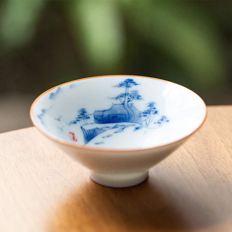 Buddha Stones Mandala Flower Koi Fish Lotus Bird Persimmons Teacup Kung Fu Tea Cup 50ml - Countryside 8.3cm*3.3cm*50ml - image 2