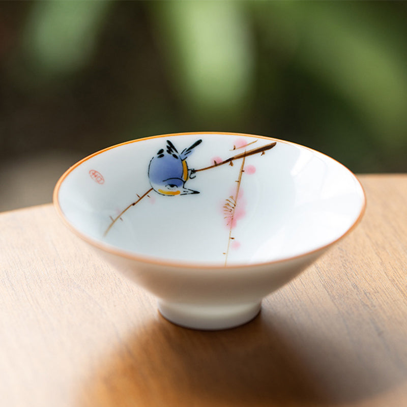 Buddha Stones Mandala Flower Koi Fish Lotus Bird Persimmons Teacup Kung Fu Tea Cup 50ml - Bird Flowers 8.3cm*3.3cm*50ml - image 5