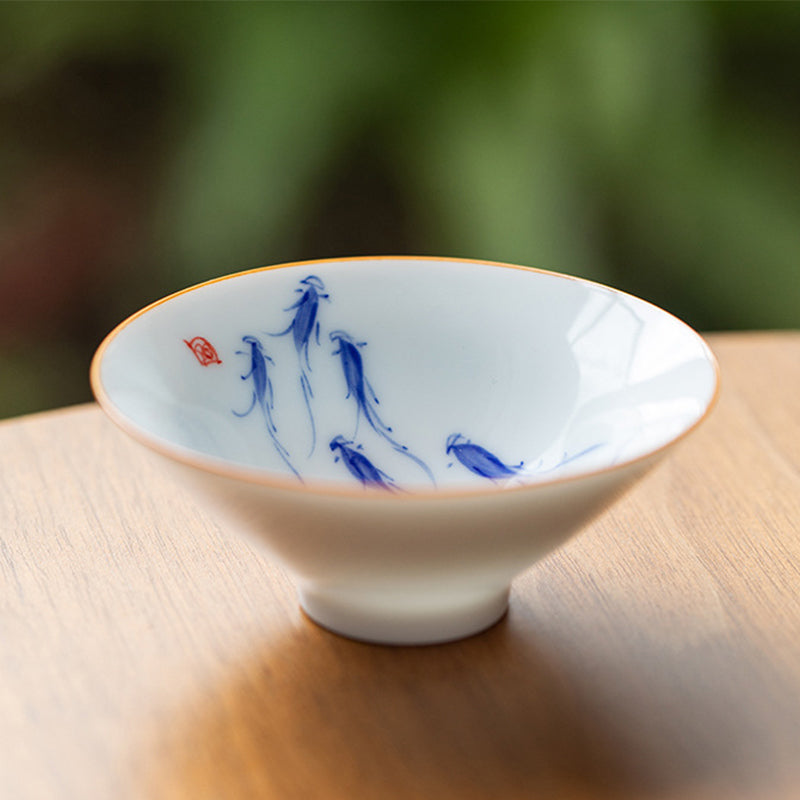 Buddha Stones Mandala Flower Koi Fish Lotus Bird Persimmons Teacup Kung Fu Tea Cup 50ml - Fish 8.3cm*3.3cm*50ml - image 6