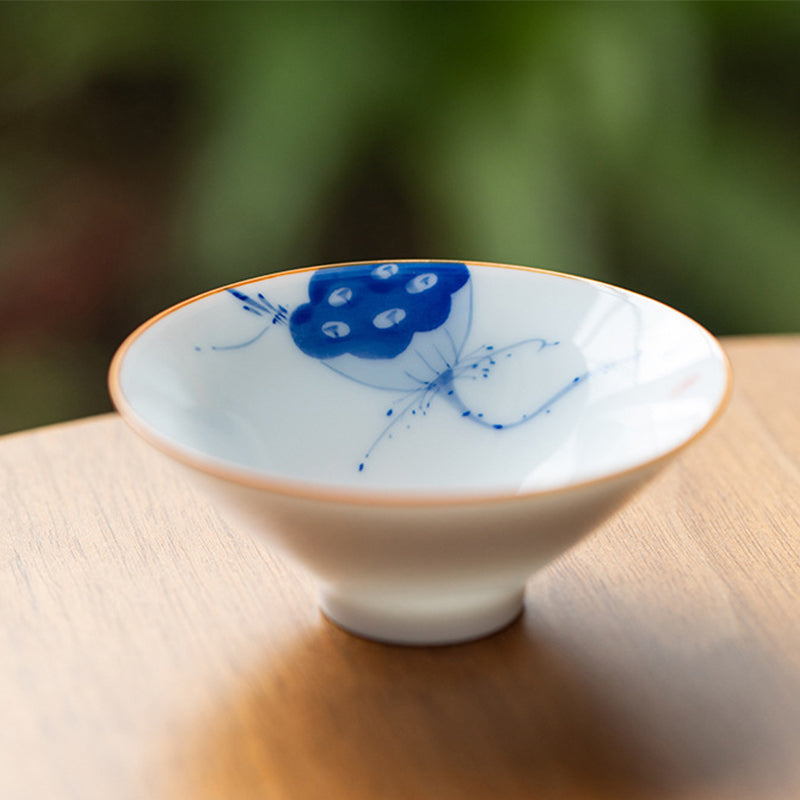 Buddha Stones Mandala Flower Koi Fish Lotus Bird Persimmons Teacup Kung Fu Tea Cup 50ml - Blue Lotus Pod 8.3cm*3.3cm*50ml - image 8